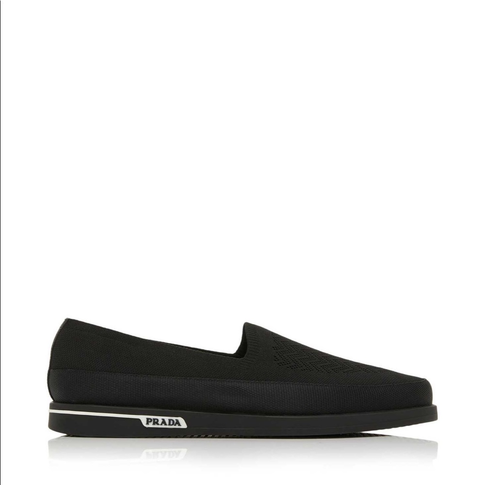 Prada Men’s Twill Mouline Knit Slip-Ons - Black